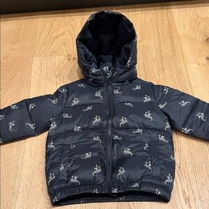 Black Puffer Jacket with Dragon Print - Age 5T